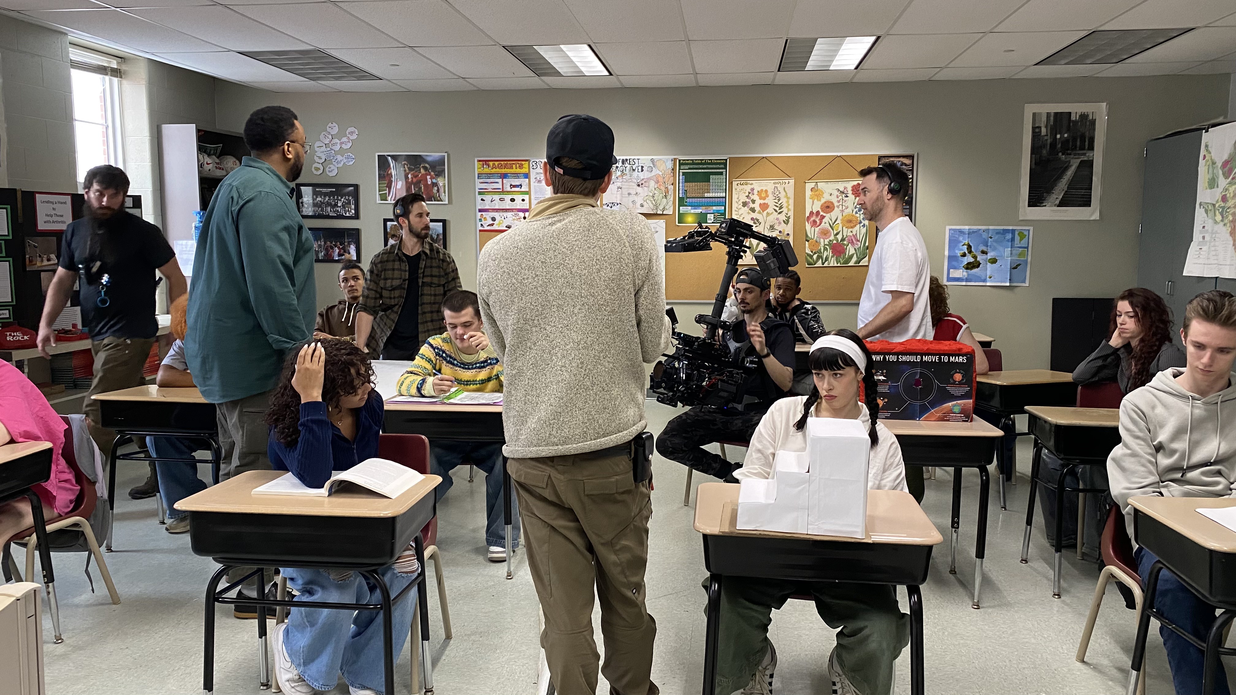 The 200-foot barn during the dance sequence with light beams cutting through haze