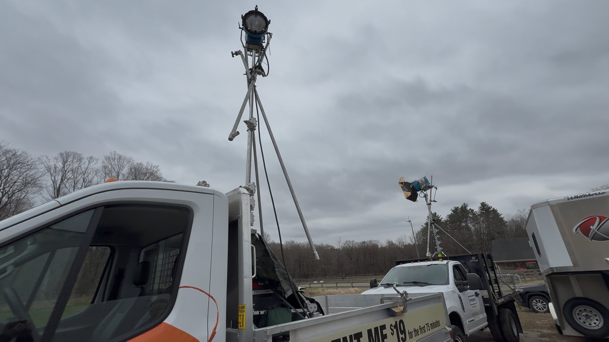 Multiple stakebed trucks with HMI lights for the barn dance sequence