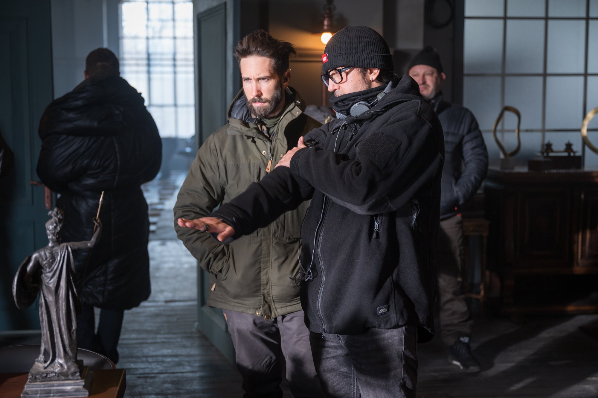 Nathan Haugaard and K-Michel Parandi discussing a shot on set