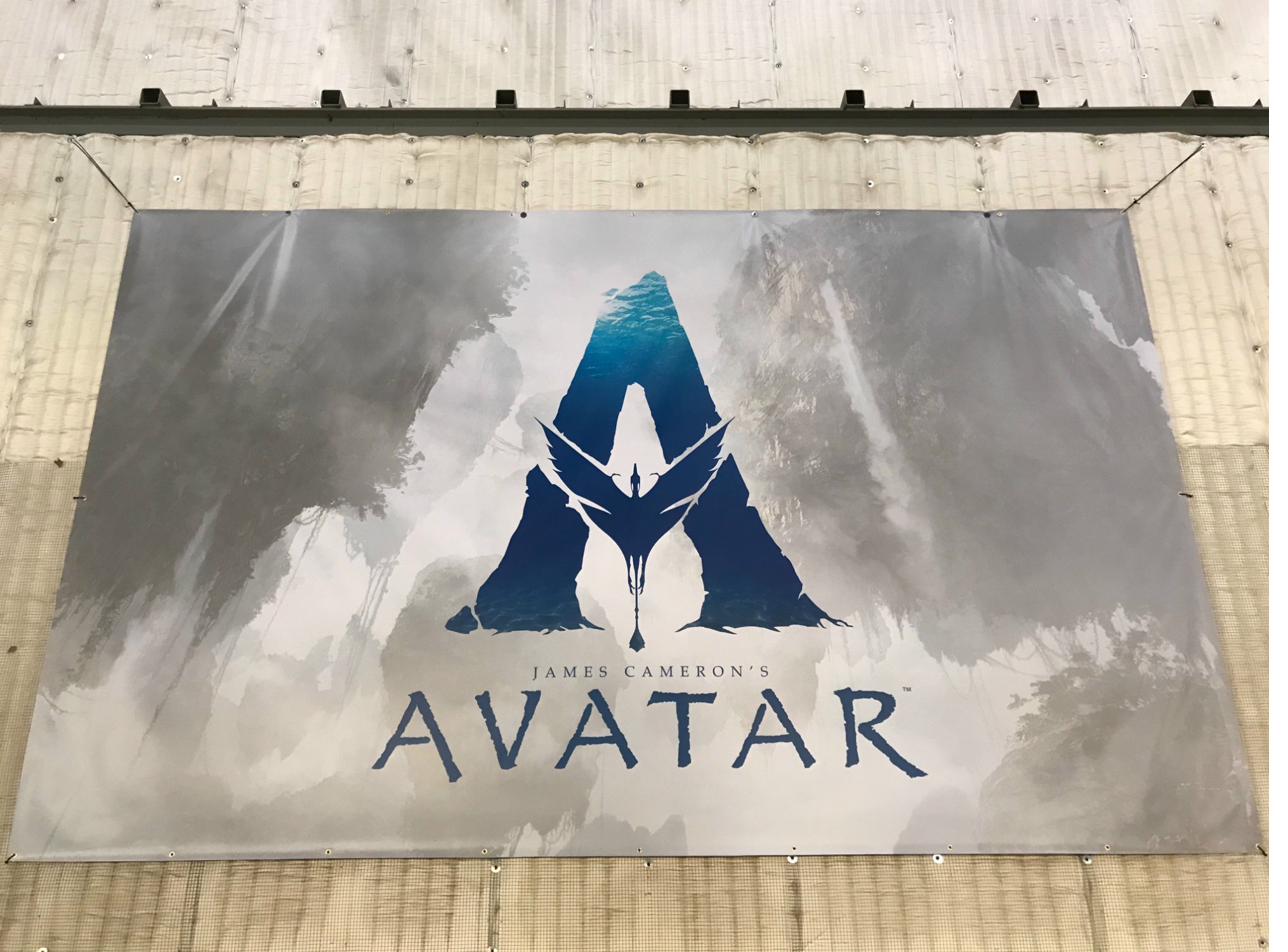 A 20-foot tall Avatar poster on the wall of the soundstage at Manhattan Beach Studios