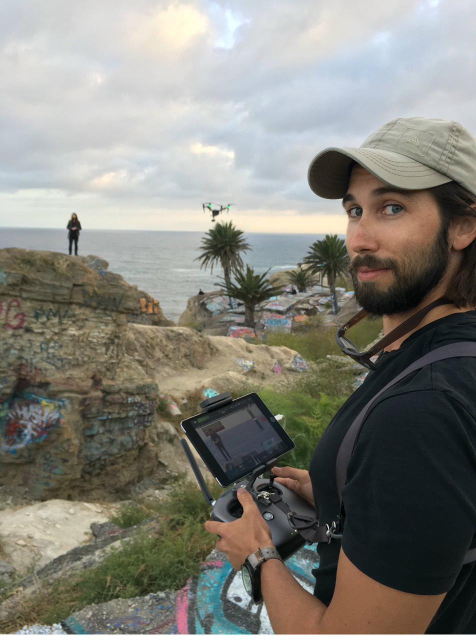 Nathan flying the DJI Inspire 2 on coastal cliffs during the Bahamas shoot