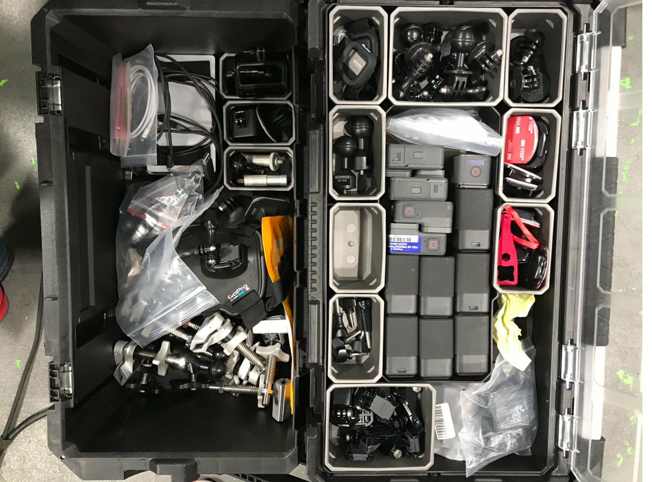 SeaBob rigged with three GoPros — part of Nathan's camera kit for underwater reference