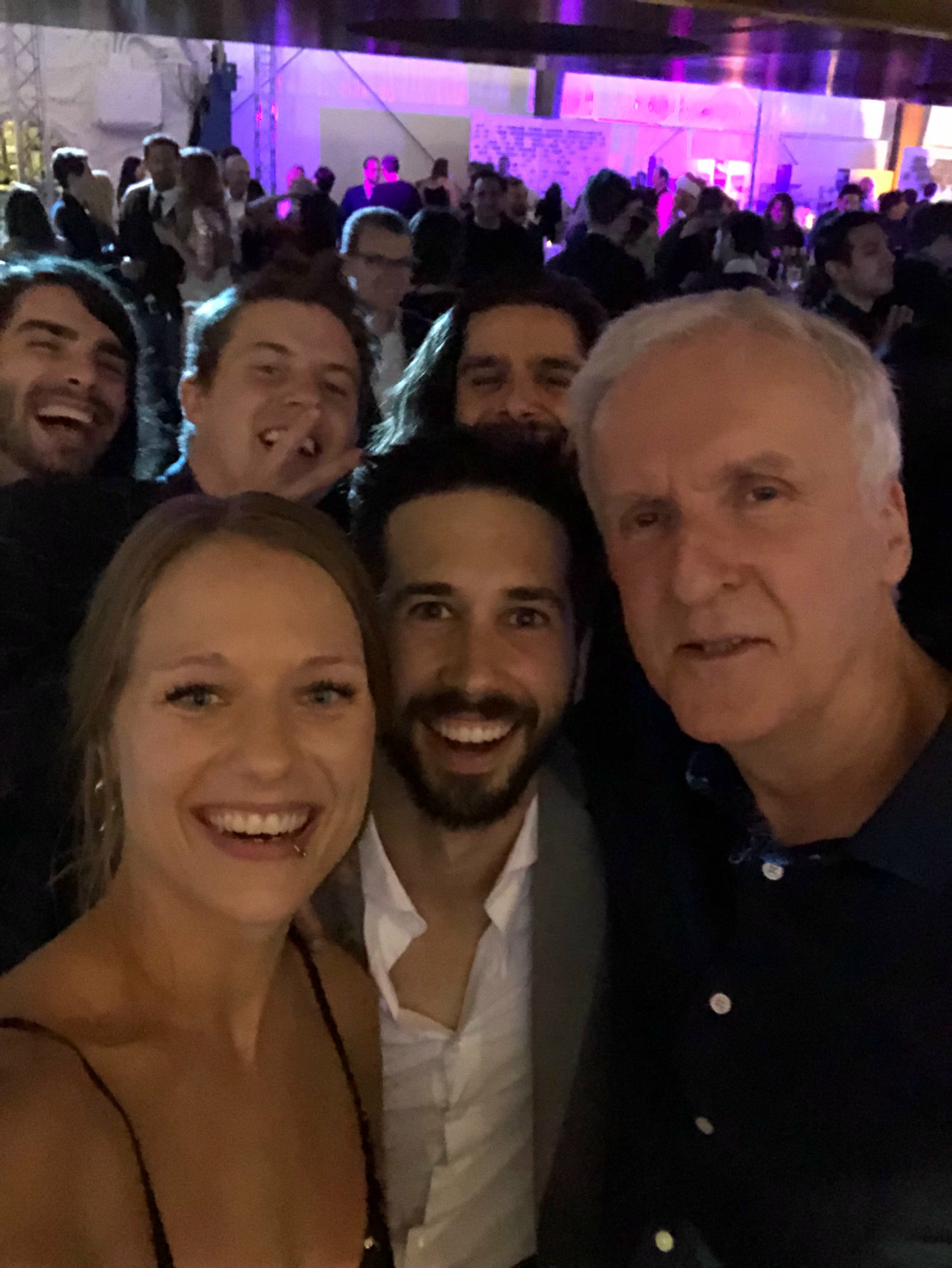 Nathan, crew, and James Cameron at the Avatar wrap party