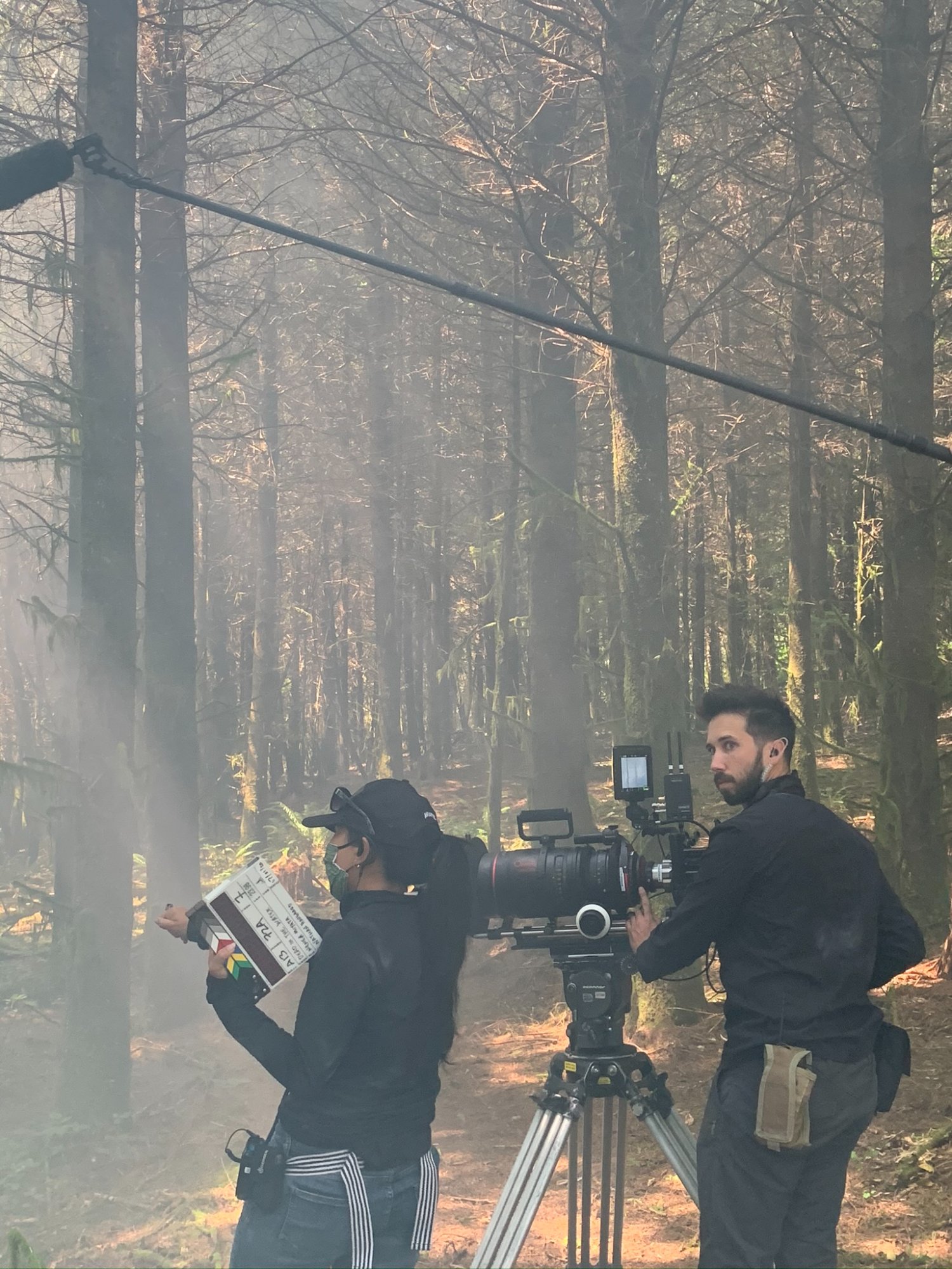 Day for night shooting in the Oregon forest with haze