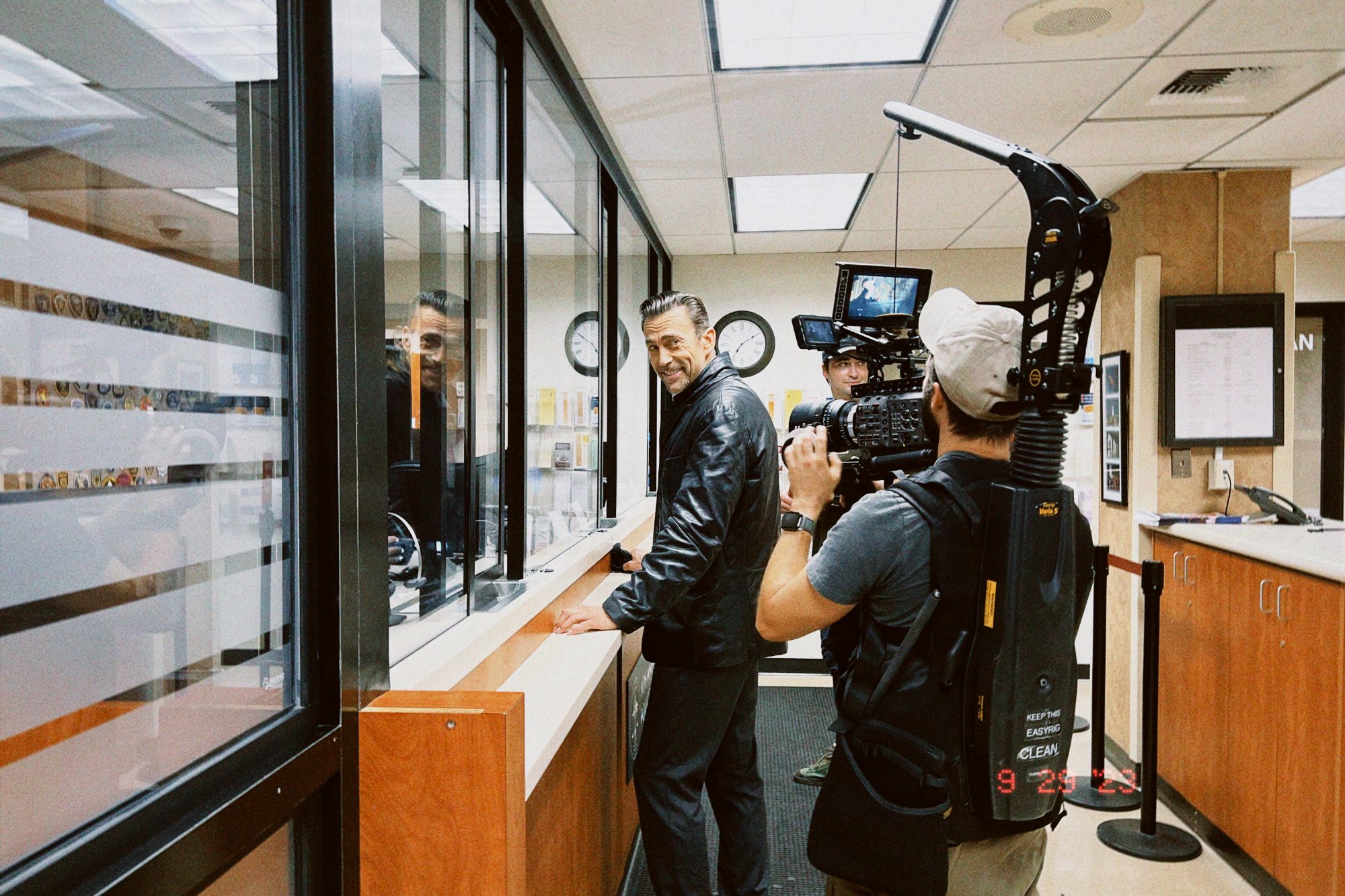 Nathan Haugaard operating handheld on the Instakill hospital set with Garrett Warren
