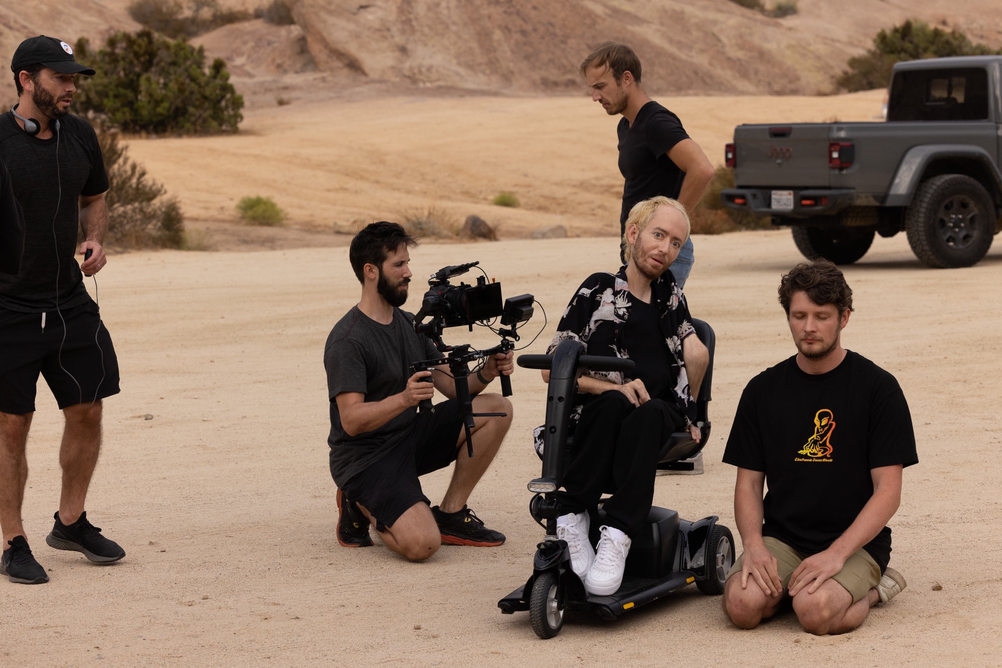 Nathan Haugaard shooting with Danny at Vasquez Rocks on the set of Good Bad Things